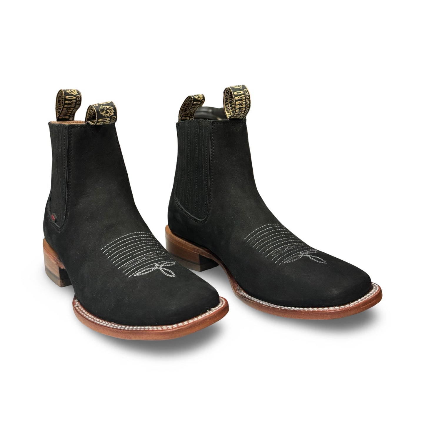 Botín Becerro de Piel Nubock Negro Vaqueta (Low-cut Black Becerro Nubock Leather Men's Boots)
