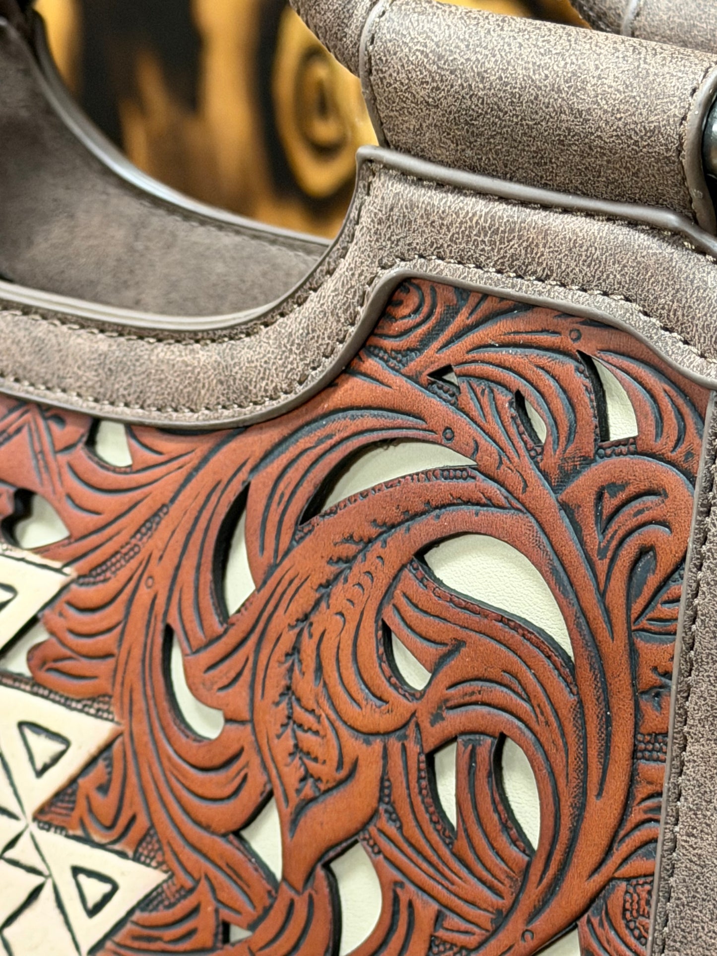 Women’s Leather Brown Stenciled Handbag