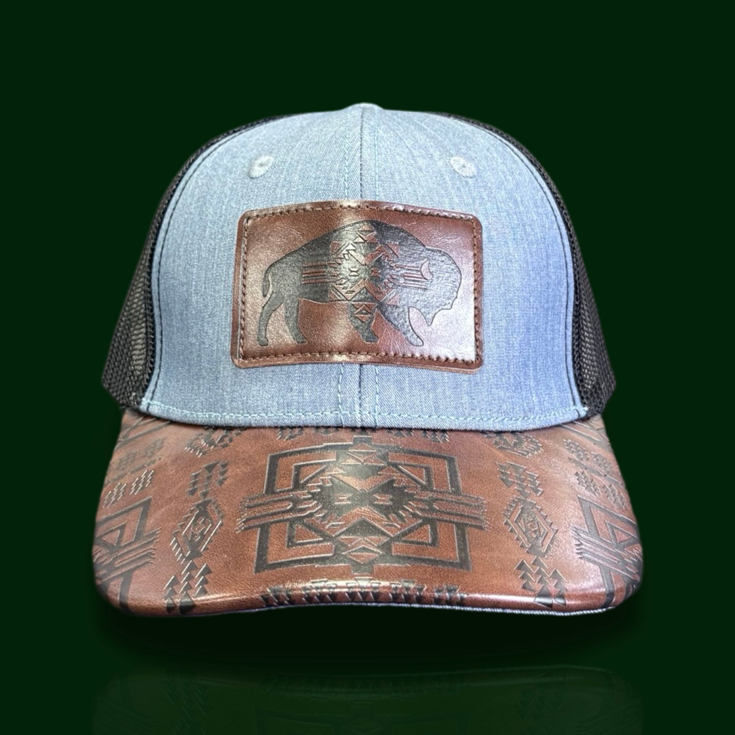 American West - Buffalo Patch – Light Denim & Brown Men's Hat/Cap