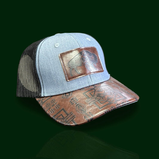 American West - Buffalo Patch – Light Denim & Brown Men's Hat/Cap