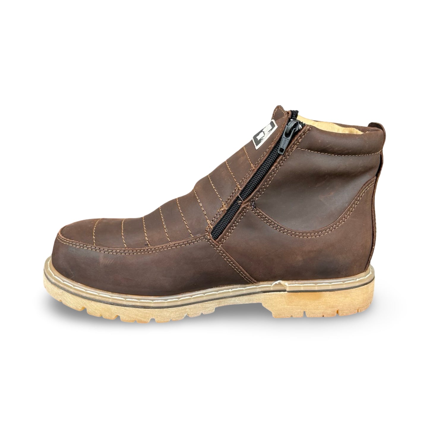 Master Rider - Zapato Para Trabajo de Piel / Oruega Cafe con Cierre / Leather Work Boots / Oruega Dark Brown with Zipper