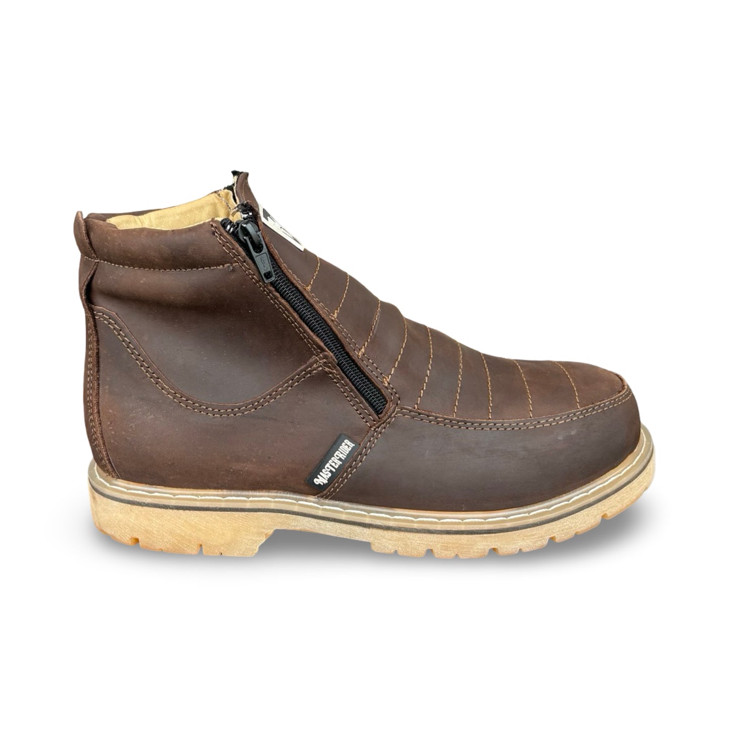 Master Rider - Zapato Para Trabajo de Piel / Oruega Cafe con Cierre / Leather Work Boots / Oruega Dark Brown with Zipper