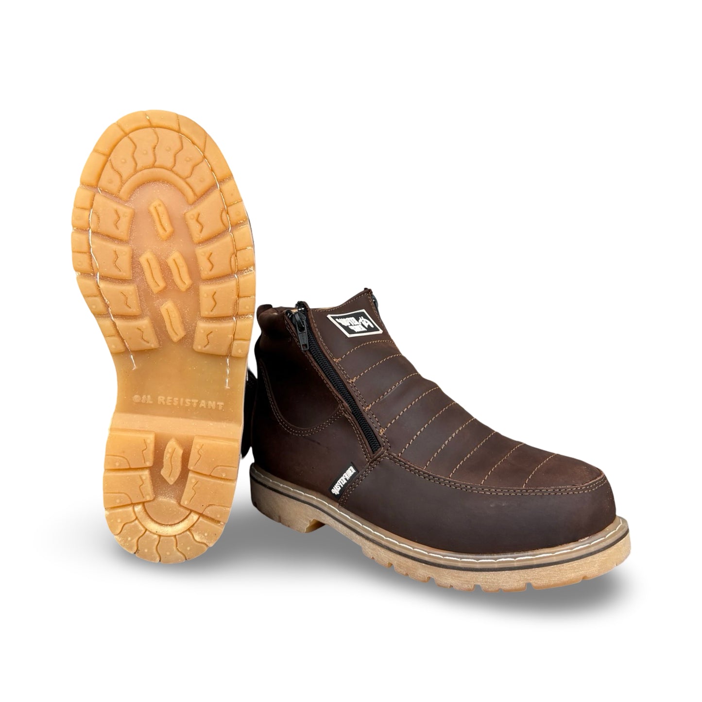 Master Rider - Zapato Para Trabajo de Piel / Oruega Cafe con Cierre / Leather Work Boots / Oruega Dark Brown with Zipper