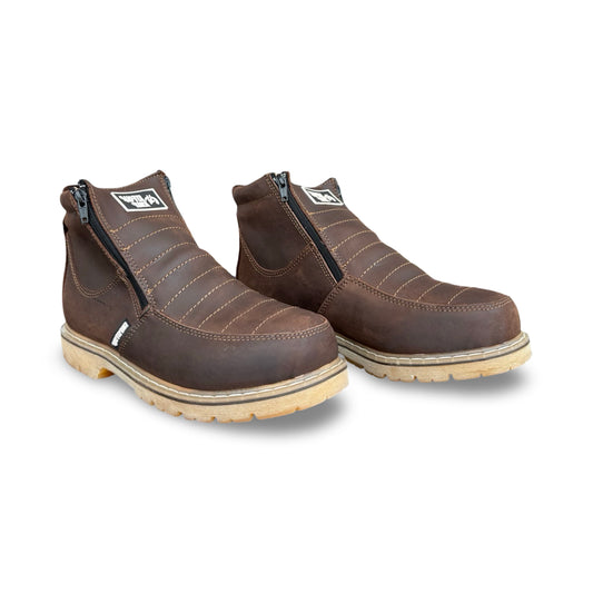 Master Rider - Zapato Para Trabajo de Piel / Oruega Cafe con Cierre / Leather Work Boots / Oruega Dark Brown with Zipper