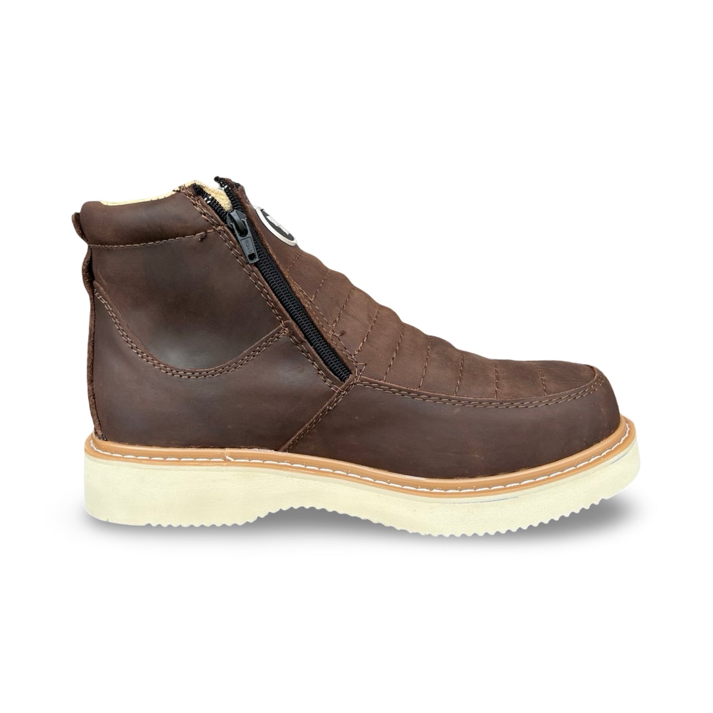 Master Rider - Zapato Para Trabajo de Piel / Mil Rayas Cafe con Cierre / Leather Work Boots / Mil Rayas Dark Brown with Zipper