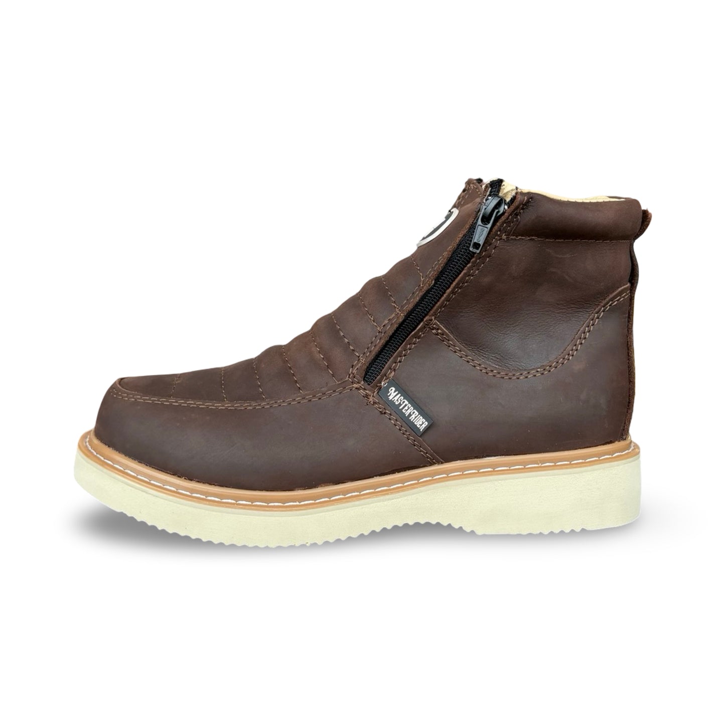 Master Rider - Zapato Para Trabajo de Piel / Mil Rayas Cafe con Cierre / Leather Work Boots / Mil Rayas Dark Brown with Zipper