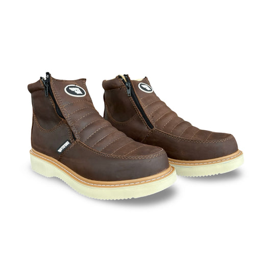 Master Rider - Zapato Para Trabajo de Piel / Mil Rayas Cafe con Cierre / Leather Work Boots / Mil Rayas Dark Brown with Zipper