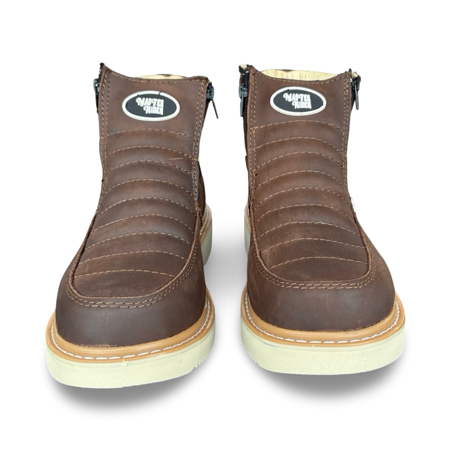 Master Rider - Zapato Para Trabajo de Piel / Mil Rayas Cafe con Cierre / Leather Work Boots / Mil Rayas Dark Brown with Zipper