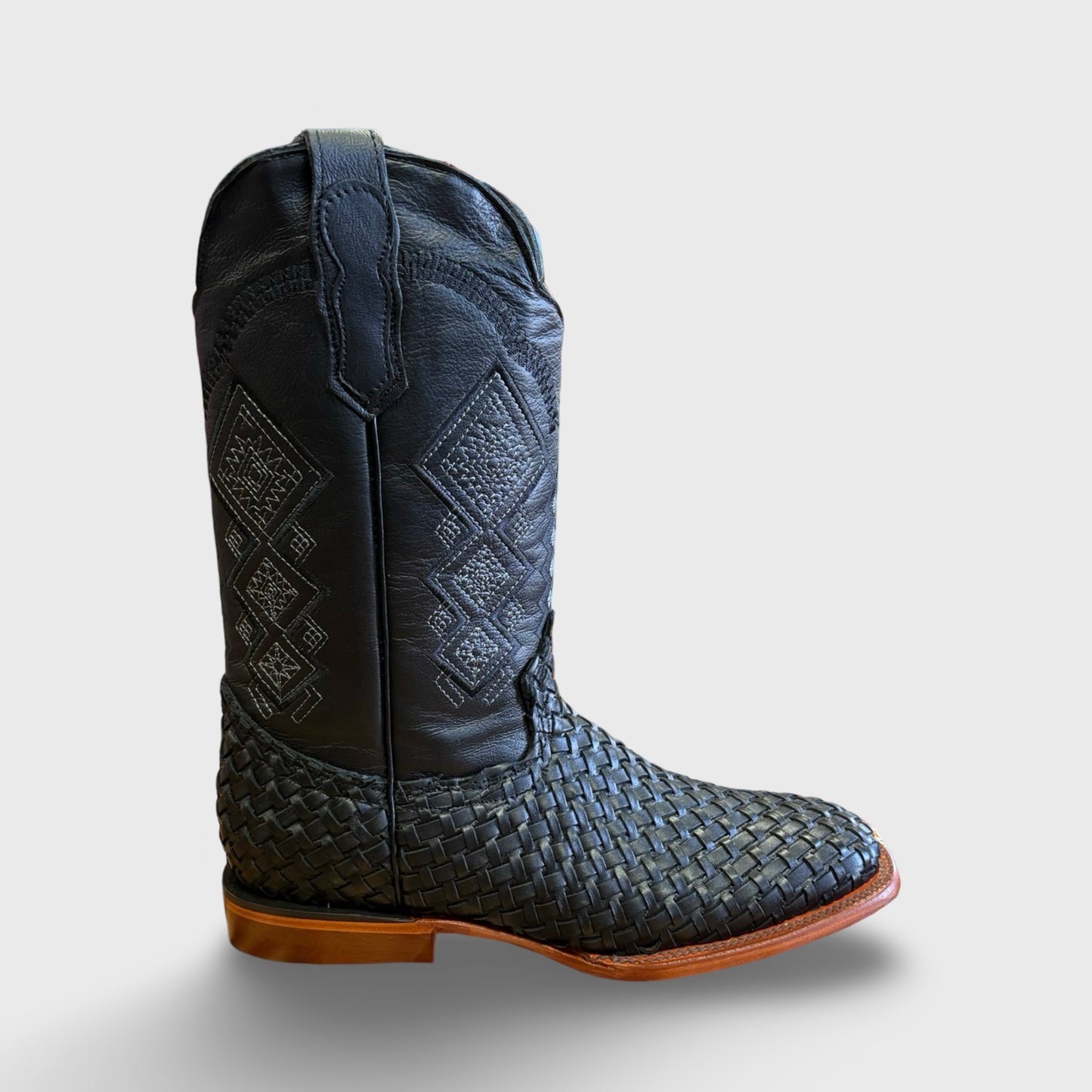 JAB - Bota de Hombre Vaquera Tejida a Mano Negra/Matte Black Artesanal