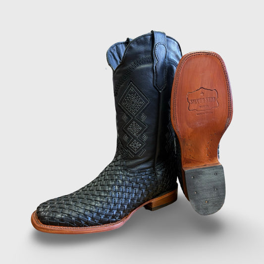 JAB - Bota de Hombre Vaquera Tejida a Mano Negra/Matte Black Artesanal